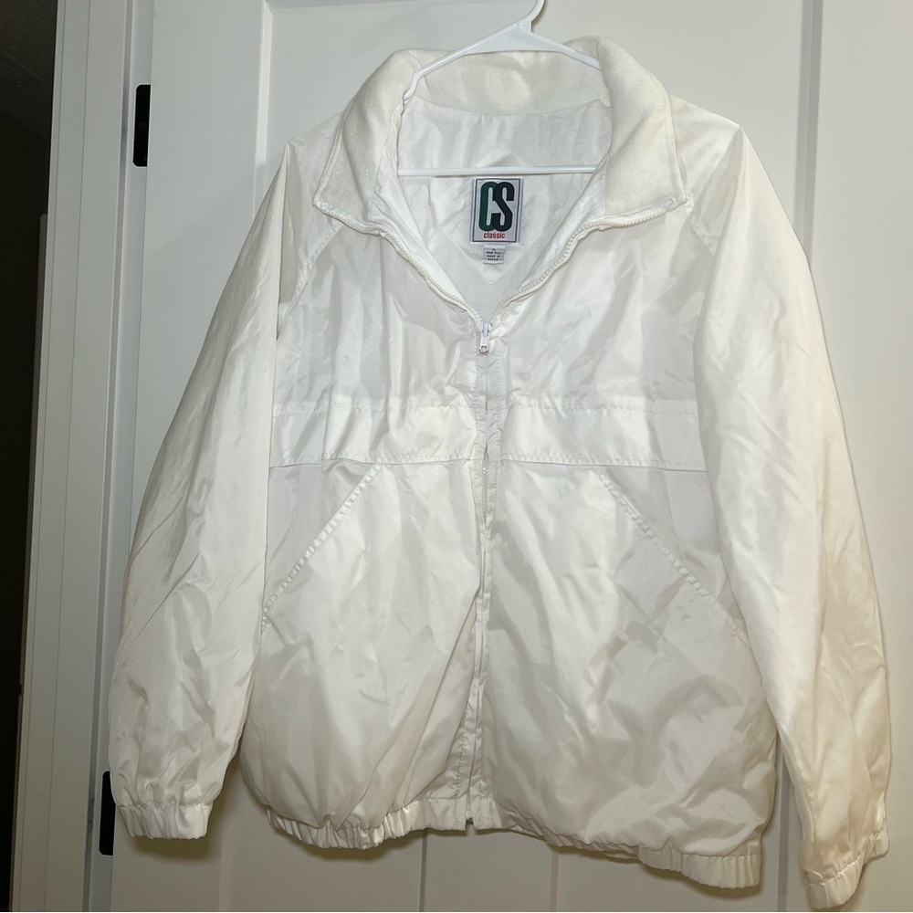 Vintage 1980s CS Classic Windbreaker Hooded Jacket Size X-Large White